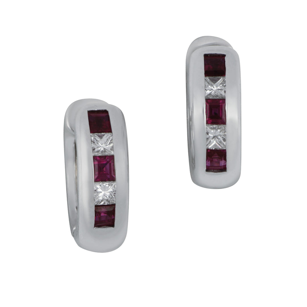 18k White Hinge Hoop Earrings (6SQ-RB=.46TW 4PC-D=.24TW HI/SI)