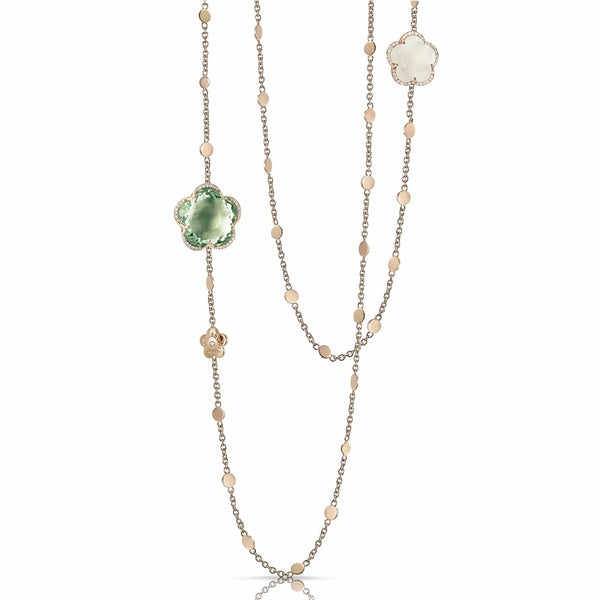 Pasquale Bruni 18k Rose Gold 40" Bon Ton Prasiolite, Milky Quartz and Diamond Sautior Necklace, Dias=0.19tw