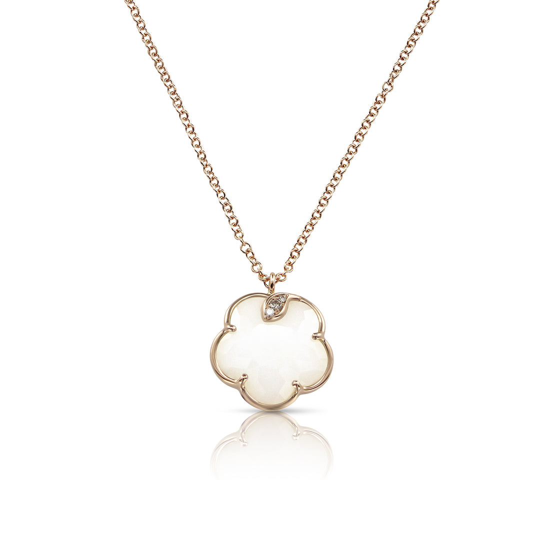 Pasquale Bruni 18 Karat Rose Gold 16" Petite Joli White Agate and Diamond Necklace, Dias=0.03tw