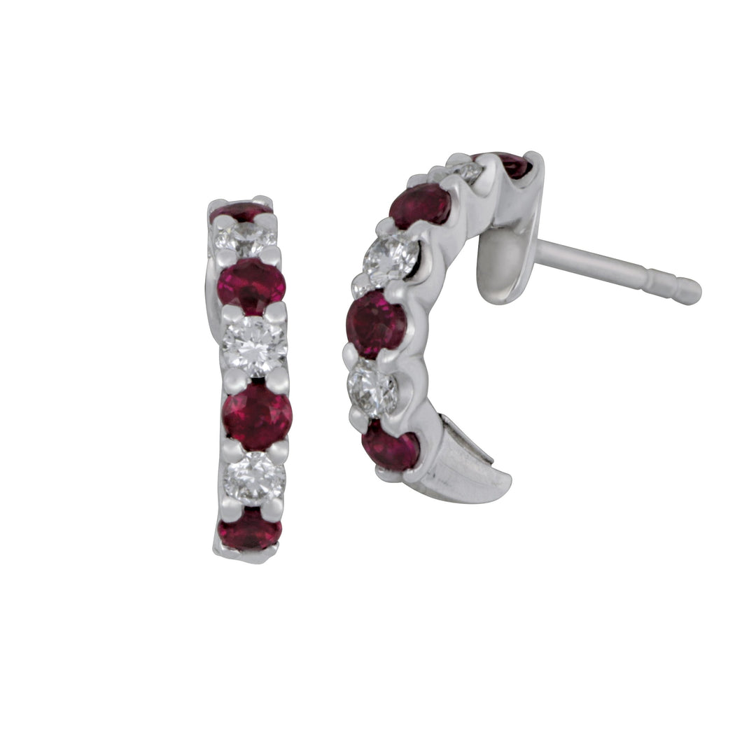 18k White Gold Prong Hoop Earrings (8RB=.50TW 6D=.24TW HI/SI)