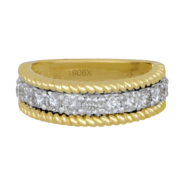 14k White and Yellow Gold Two Tone Diamond Twist Edge Ring with Diamonds 11D=.90TW GH/VS-SI Ring Size 6