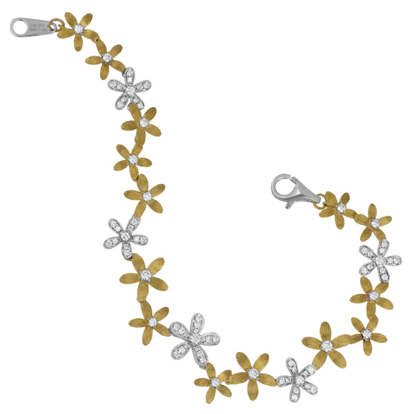 18k Yellow and White Gold two-tone Floral Bracelet D=1.08TW 7'' length