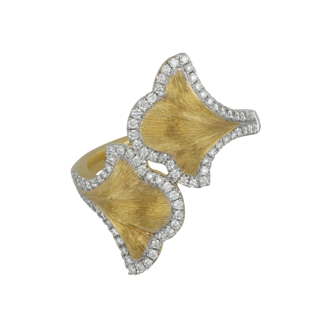 18k Yellow Floral Bypass Ring D=.36TW Size 6.5