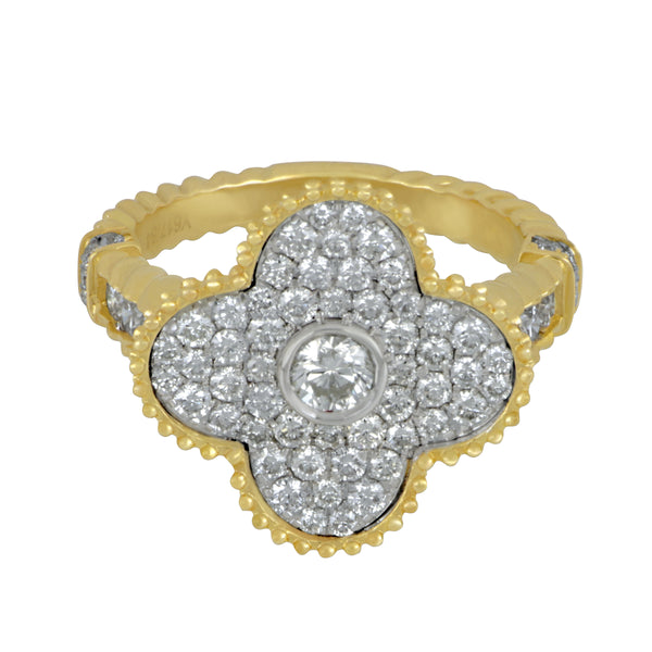 14k White and Yellow Gold Two Tone and Diamond Clover Ring D=0.20CT D=1.11TW GH/VS-SI RNG SZ 6.5