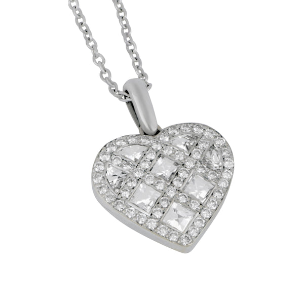 18k White heart blaze & white pave =.54tw lzd=.28pv gh/si pd 18"