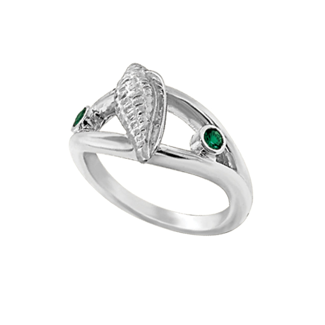 05 May "Birthshell" Sterling Silver Ring: The Junonia Shell with Emeralds
