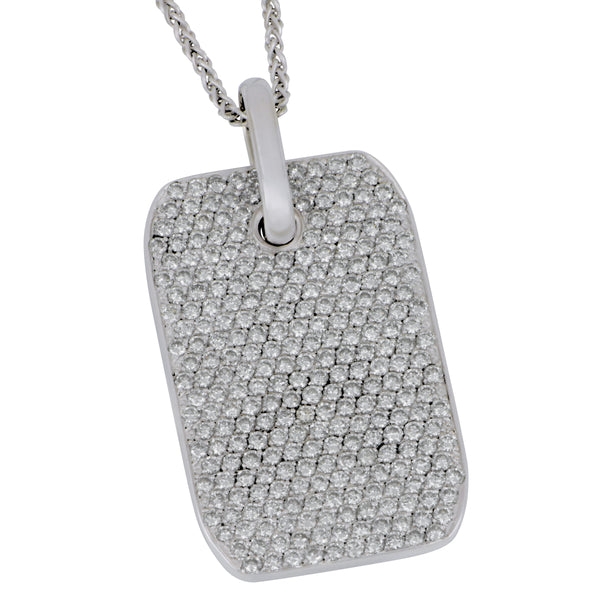 18k White Gold Pave Diamond Dog Tag PVD=3.25TW PD W/CHN 17"