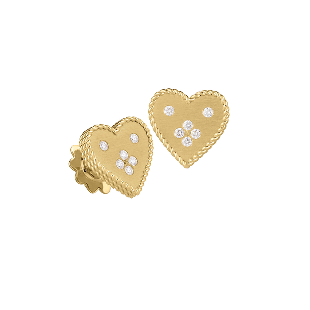 Roberto Coin 18k Yellow Gold Diamond Venetian Princess Small Heart Stud Earrings (D=.18)