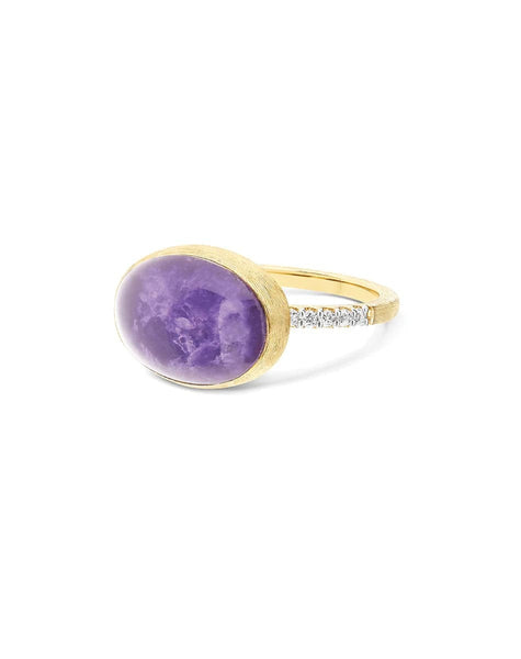 18k Yellow Gold boule and triplet of rock, crystal, lepidolite and mother of pearl ring (D=0.12 CT) (Lepidolite= 4 CT)