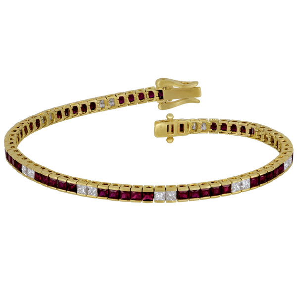 14k Yellow Gold Channel Princess Ruby 7" Bracelet =4.74TW D=1.60TW