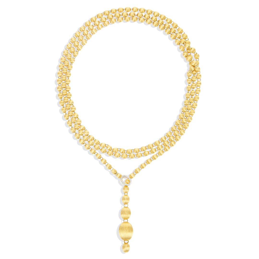 Nanis 18 Karat Yellow Gold 31" Adjustable Dancing Lariet Necklace with Diamond Link, Dias=.16tw