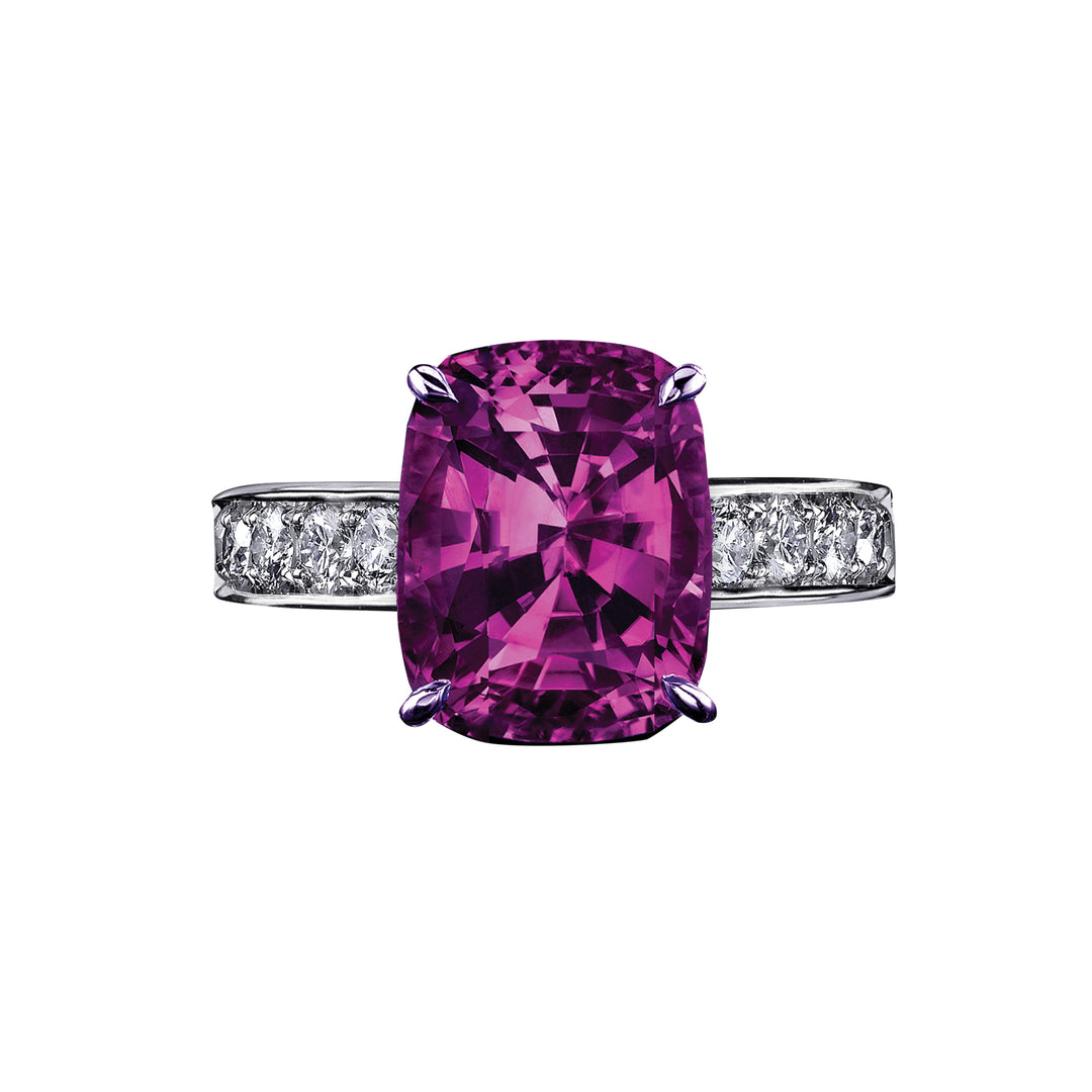 Robert Procop 4.05ct Cushion Pink Sapphire Ring 0.80ct tw RBC Diamond (12) 0.13ct round pink sapphire (1)
