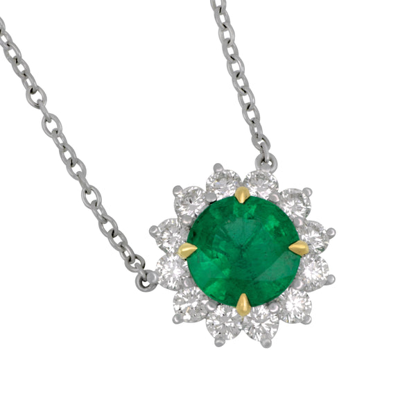 David Kord 18k White Gold 8.8M Round Halo 18" Chain Necklace EM=2.23CT D=0.94TW GH/SI