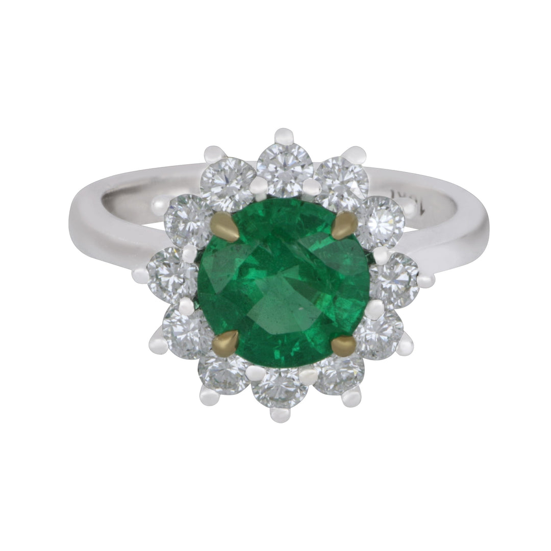 18k White Gold 8MM Round Halo Ring EM=1.81CT D=0.86TW GH/SI Size 6.25