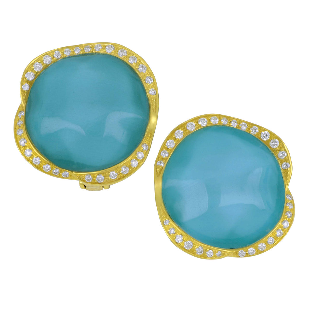 14k Yellow Gold White Topaz Earrings (TURQ =23.96TW & D= 0.32TW GH/SI1)
