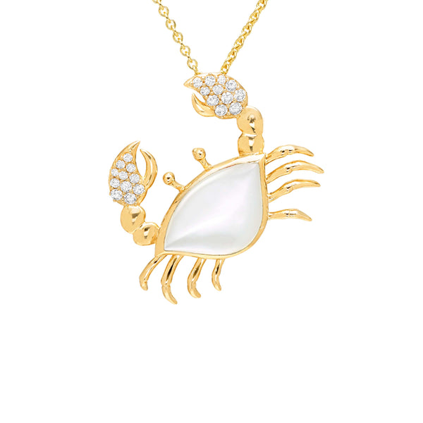 14k Mother of Pearl inlay Crab Pendant and .21 tcw of diamonds on an 18-inch chain