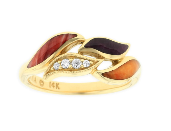 Kabana 14K Yellow Gold Mixed Spiny Oyster & Mother of Pearl Wavy Ring