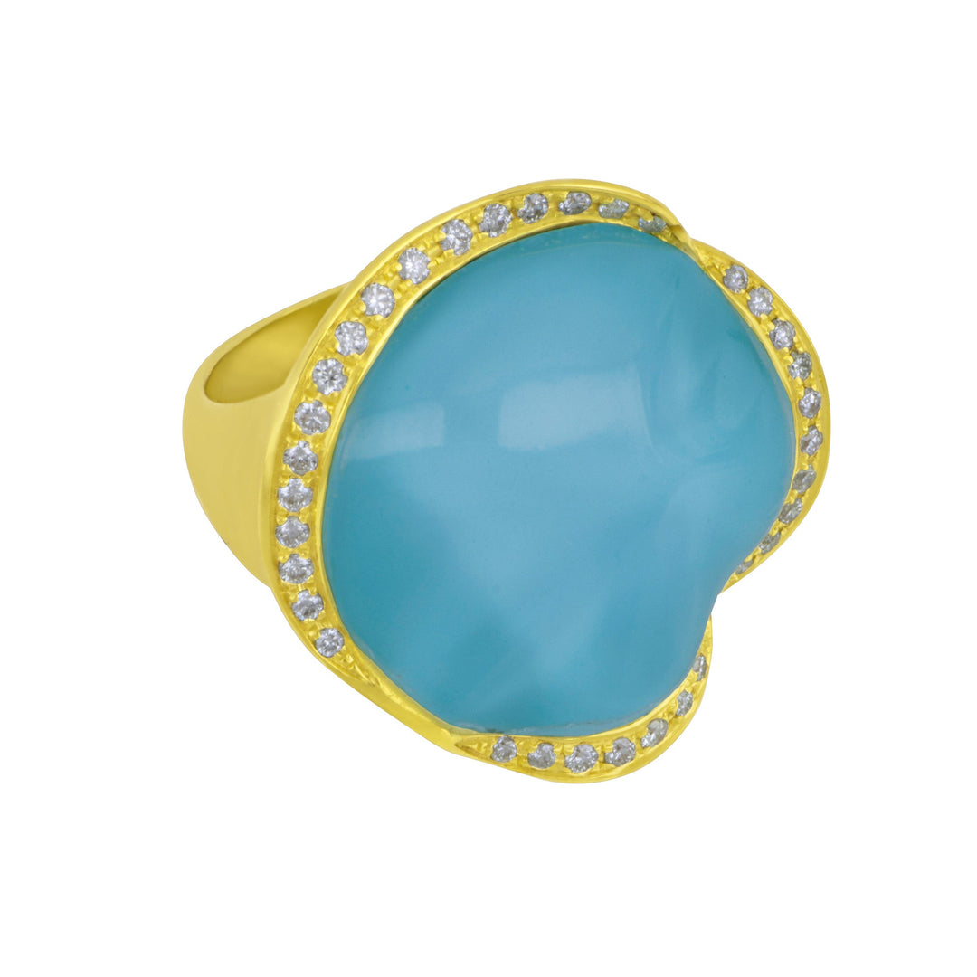 14k Yellow Gold White Topaz Ring (TURQ=24.12 TW D=0.29TW GH/SI1) Size 6.5