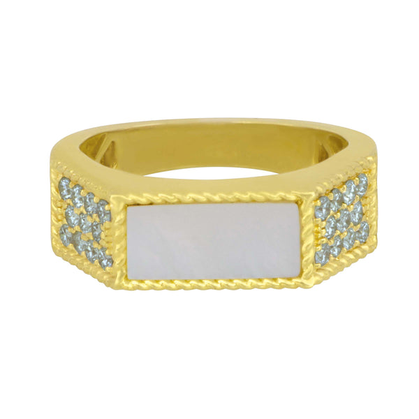 14k Yellow Gold Mother of Pearl Ring (D=0.40TW GH/SI1 RG) Size 6.5