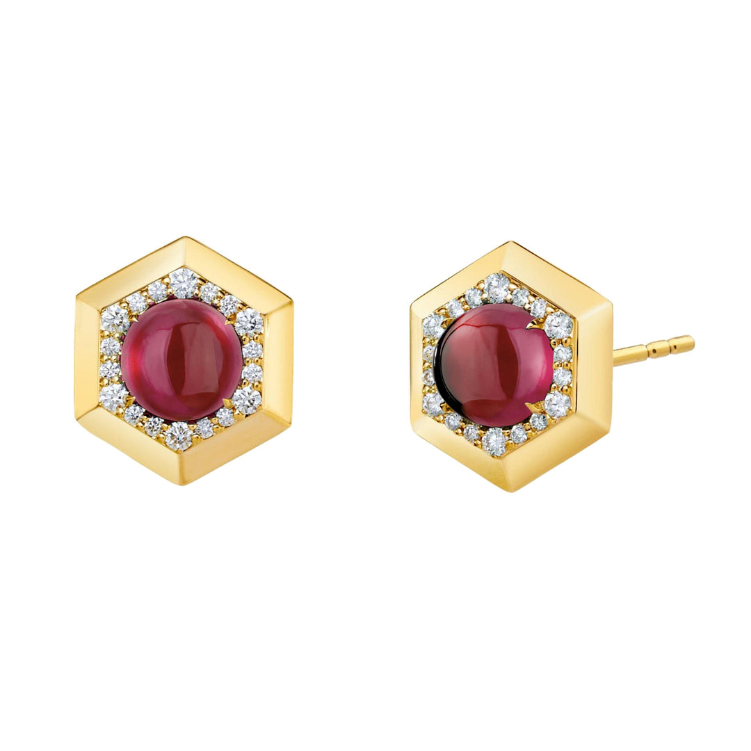 SYNA 18K Yellow Gold Hex with Rhodolite Garnet RG=4.0CT D=0.50TW ER
