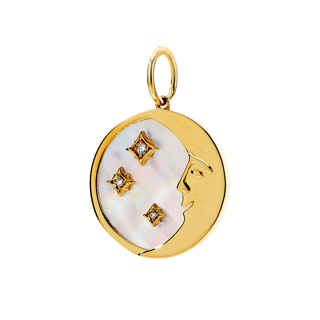 SYNA 18K Yellow Gold Diamond & Mother of Pearl Moon Pendant