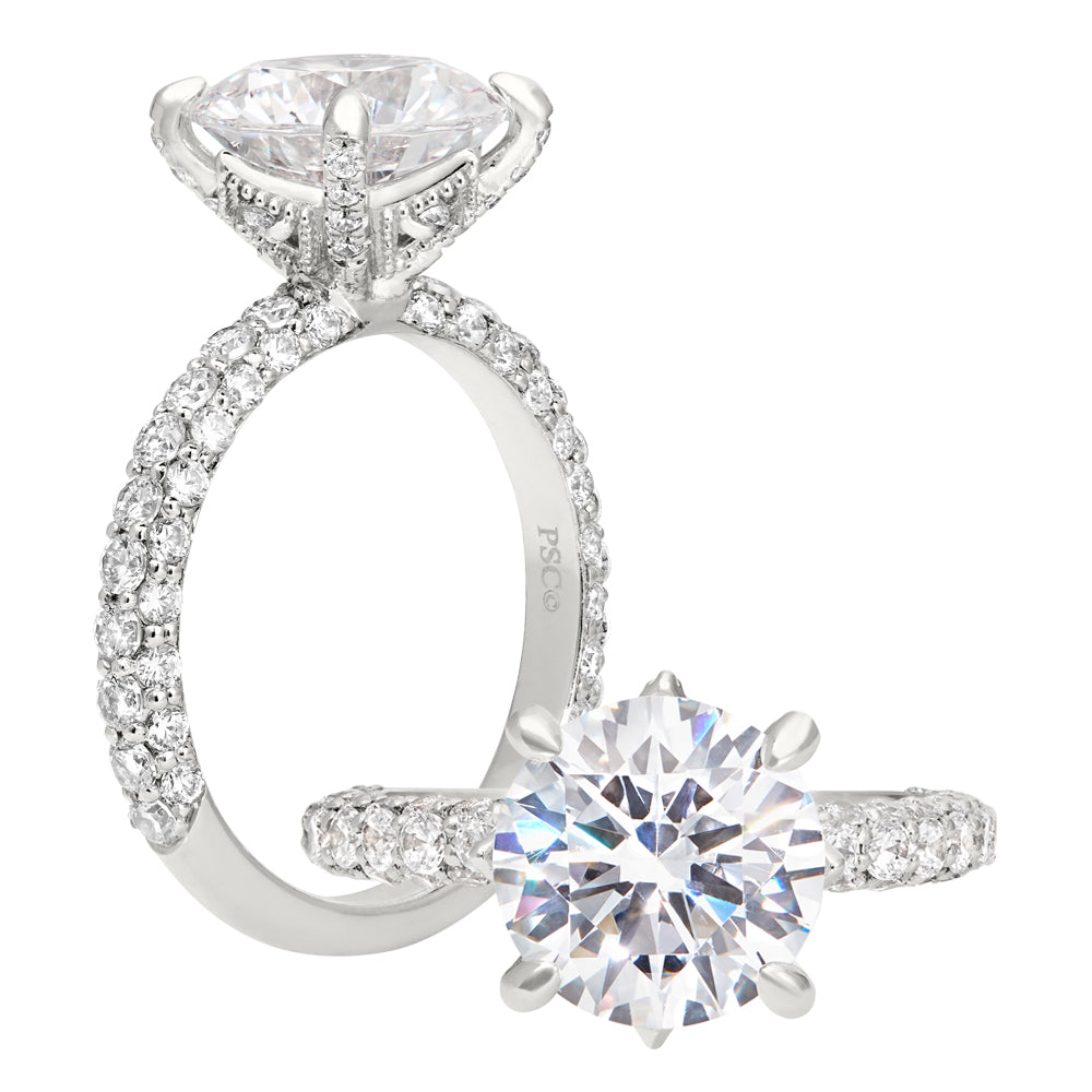 18 Karat White Gold Diamond Cup and Shank Semi-Mount Engagement Ring for a 1ct Center
