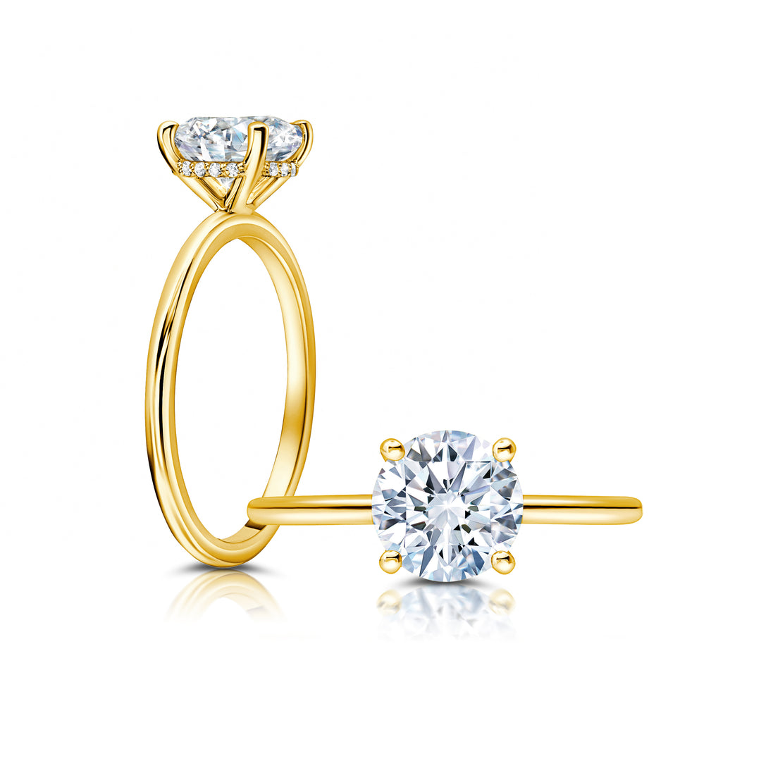 18 Karat Yellow Gold Hidden Basket Halo Engagement Ring for a 1ct Center
