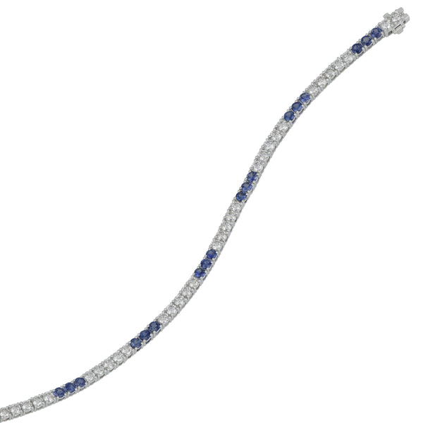 14k White Gold Line Sapphire Bracelet 7" (20BS=3.00TW 32D=4.11TW GH/VS-SI)"