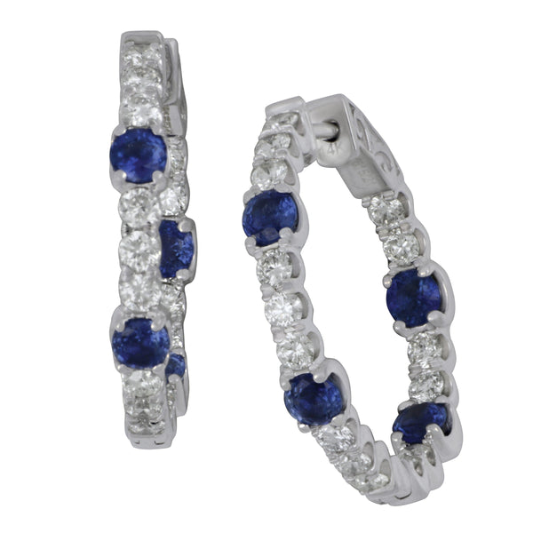 14k Yellow Gold In/Out Blue Sapphire Hoop Earrings (8BS=1.62TW 30D=1.39TW GH/SI-VS)
