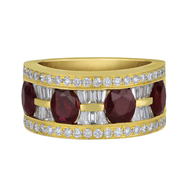 14k Yellow Gold Oval Ruby Ring (RU= 2.58TW 18BG=0.56 TW 40D=0.50TW GH/VS-SI) Size 6.5
