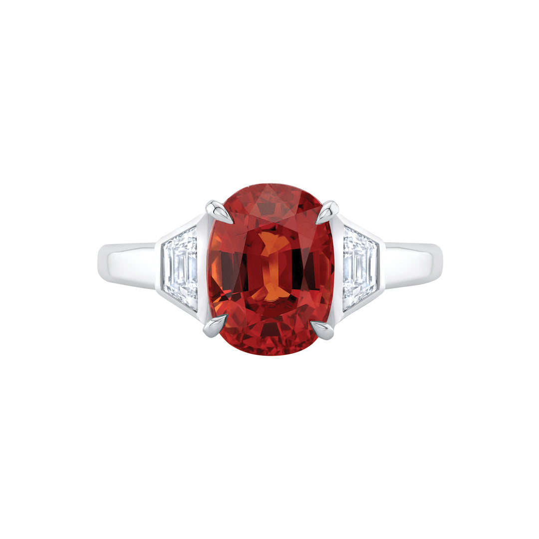 Robert Procop 5.21ct Orangy Red Ruby 0.61 ct w Traps Diamonds (2) 0.18ct tw Cushion and RBC Diamond (2)
