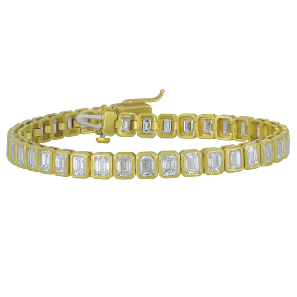 Norman Silverman 18k Yellow Gold Diamond Bezel Emerald Cut diamond Bracelet 41ECD=10.23TW HI/VS BR 7" length