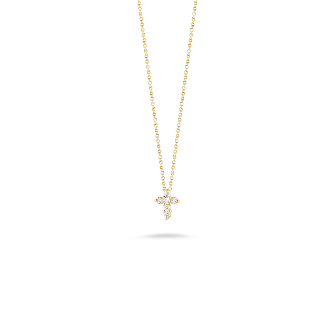Roberto Coin 18 karat yelllow gold Tiny Treasures diamond baby cross pendant 16-18