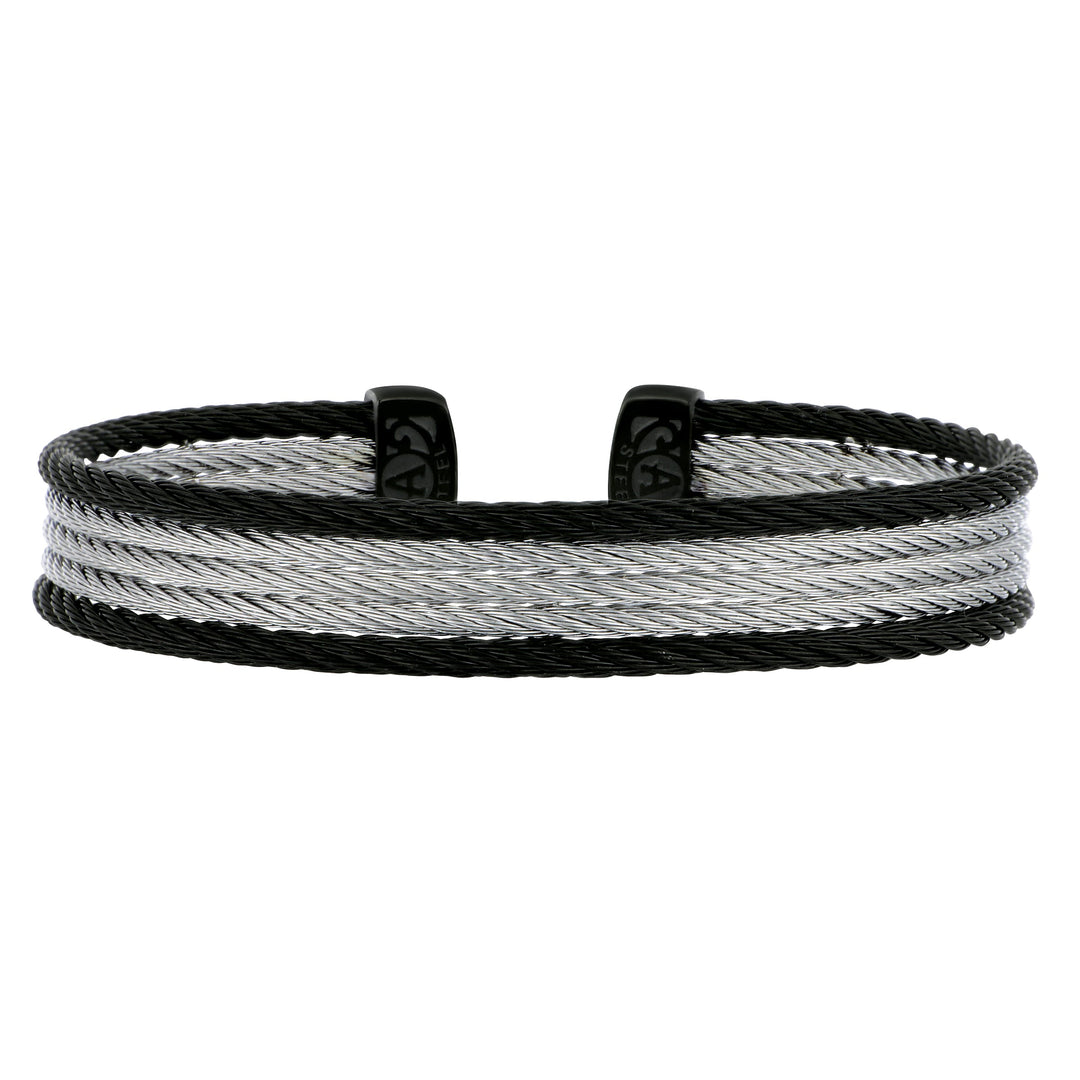 Alor Black and Grey Stainless Steel Cable 5-Row Mini cuff Bracelet size 6.25