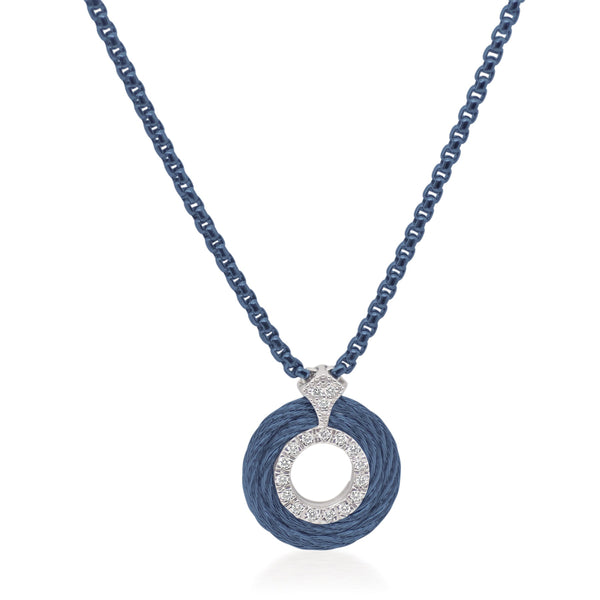 Alor 16.5-18.5" Blueberry Stainless Steel Chain and Cable Round Necklace with 14k White Gold and Diamonds, Dia=.15tw