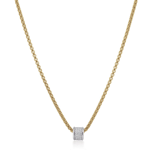Alor 16.5-18.5" Yellow Stainless Steel Chain with 14 Karat White Gold and Diamond Barrel, Dia=.33tw
