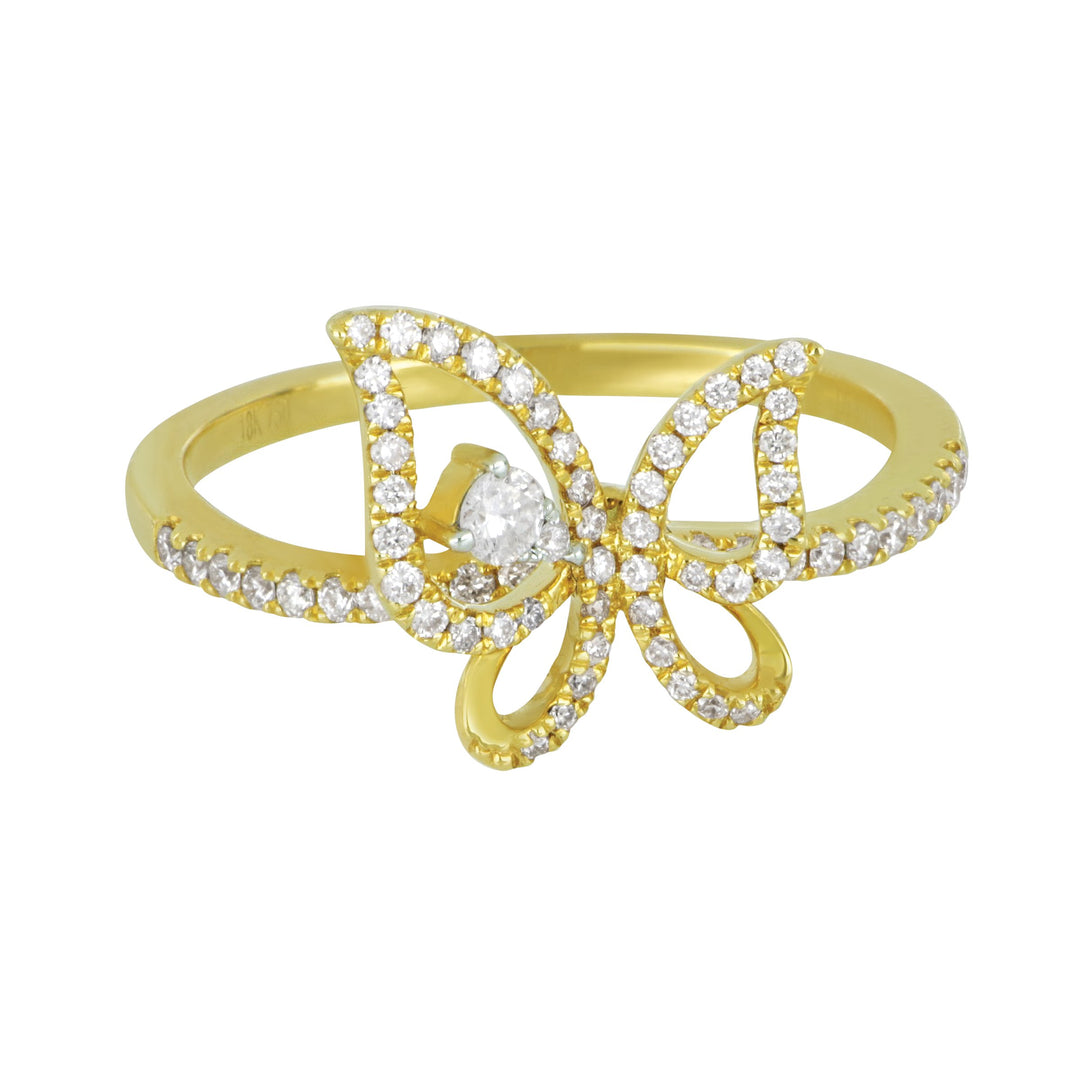 18k Yellow Gold Open Diamond Butterfly Ring Size 7, D=0.32tw