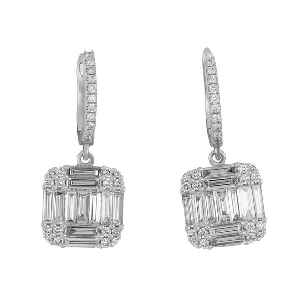 18k White Gold Mosaic Diamond Drop Earrings, D=1.68tw