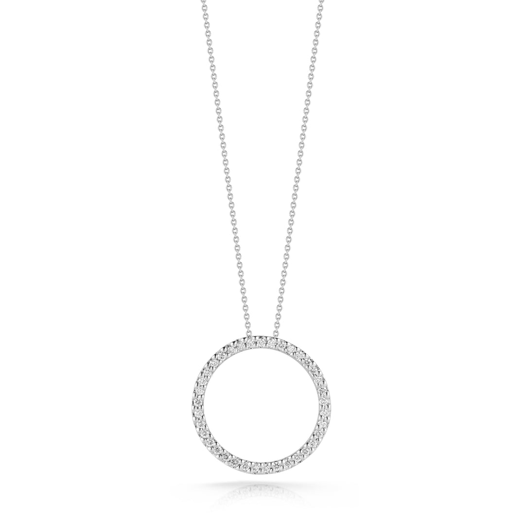 Roberto Coin 18k White Gold Tiny Treasures Diamond Circle Pendant on 16-18" Adjustable Chain (D=.26)