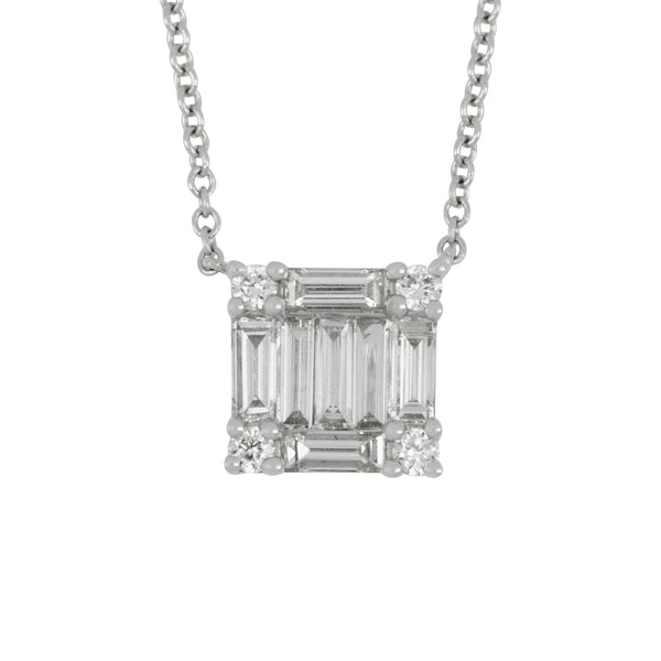 18 karat white gold Mosaic Diamond solitaire Necklace 16-18", D=0.80tw