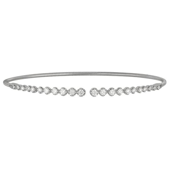 14k White Gold Graduated Diamond Coil Cuff Bracelet, D=0.66tw