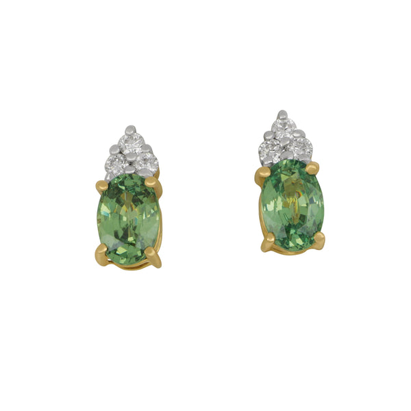 14 karat yellow gold oval Demantoid Garnet and Diamond Earrings, GAR=1.18tw D=0.10tw