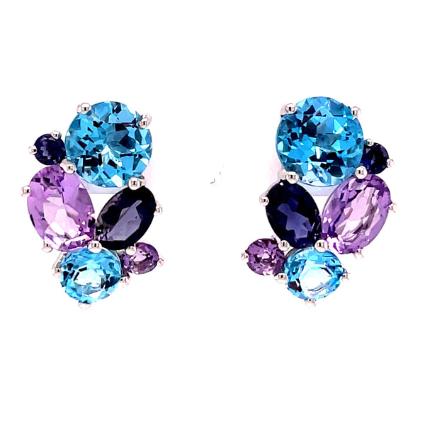 14k Yellow Gold London Blue Topaz, Blue Topaz and Diamond Earrings, LBT=17.90tw, BT=1.20tw, Dias=.10tw GH/SI