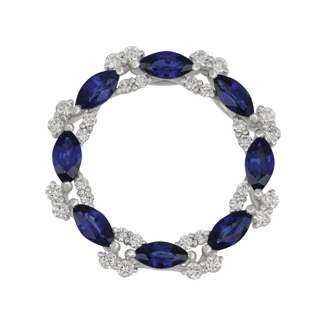 18k White Gold Sapphire and Diamond Circle Pendant, SA=1.23tw D=0.34tw