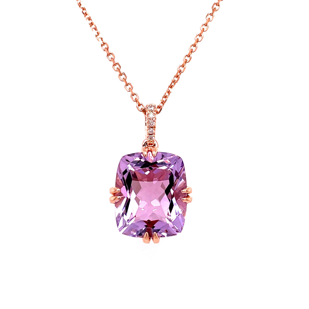 14k Rose Gold 16" Pink Amethyst with Diamond Bail Necklace, Pink Am=5.40ct, Dias=.03tw GH/SI
