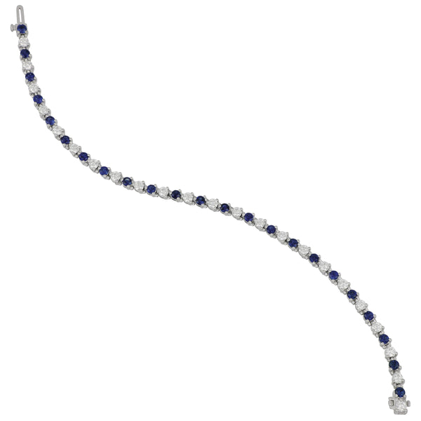 18k White Gold Three-Prong Alternating Sapphire and Diamond Signature Bracelet 7", SA=2.90tw D=2.60tw