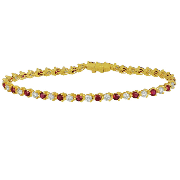 18k Yellow Gold Three-Prong Alternating Ruby and Diamond Signature Bracelet 7", RU=2.90tw D=2.47tw