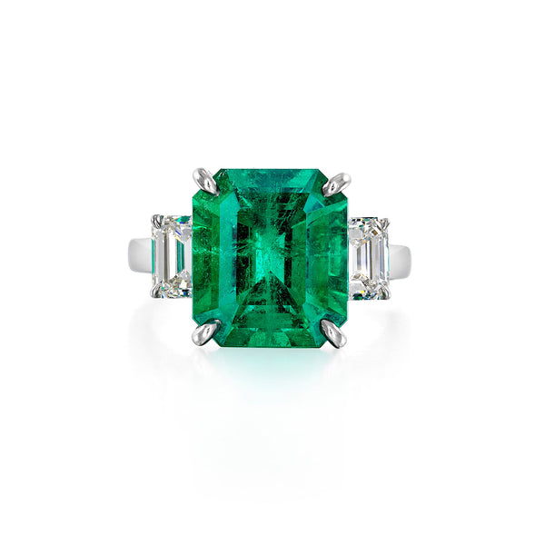 Oscar Heyman Platinum Colombian Emerald and Diamond Ring