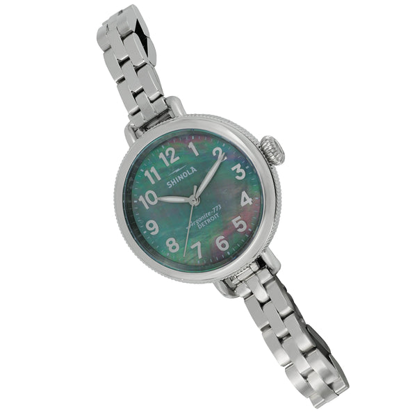 Shinola Stainless Steel 34mm Birdy Black Mother of Peral Dial Bracelet Watch