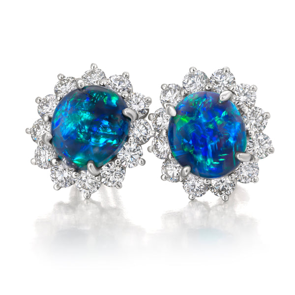 Oscar Heyman Platinum Australian Black Opal and Diamond Earrings